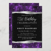 Invitation Parties scintillant violette et noire Shimmer 21e  (Devant / Derrière)