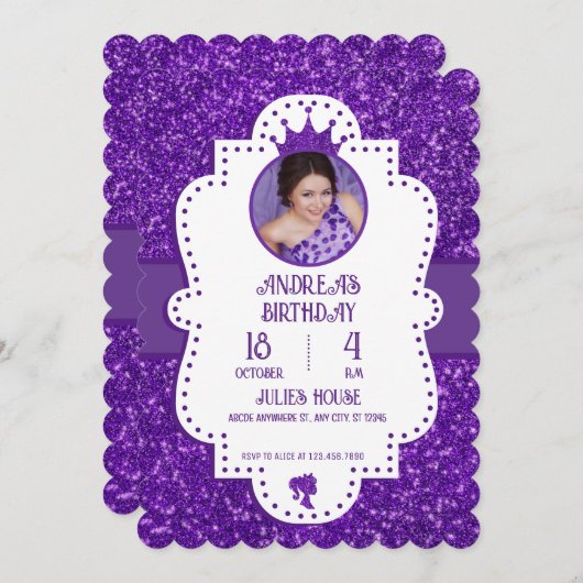 Invitation Parties scintillant violette fête étincelante (Devant / Derrière)