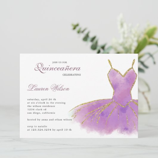 Invitation Parties scintillant violette Gown Quinceanera Invi (Debout devant)