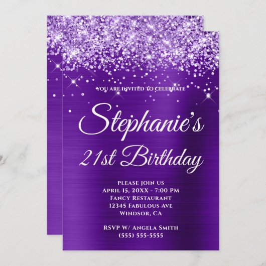 Invitation Parties scintillant violette Indigo Ombre Foil 21e (Devant / Derrière)
