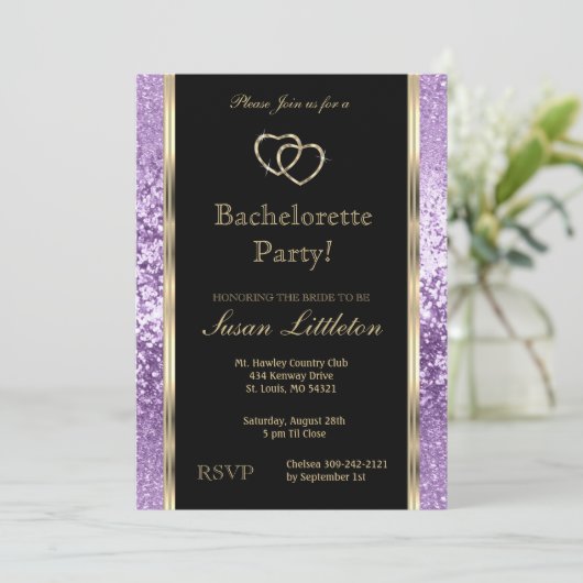 Invitation Parties scintillant violette Lavande Bachelorette (Debout devant)