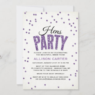 Invitation Parties scintillant violette Look Confetti Hens Pa