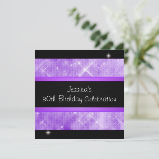 Invitation Parties scintillant violette Lumière d'argent Blac (Debout devant)
