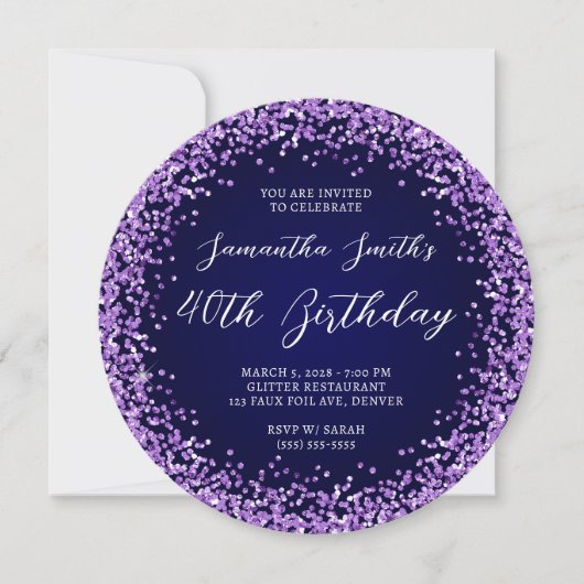 Invitation Parties scintillant violette Marine Ombre 40e anni (Devant)