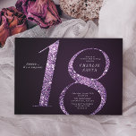 Invitation Parties scintillant violette minimaliste moderne 1<br><div class="desc">L'invitation minimaliste moderne 18ème anniversaire comprend le stylo faux feuillet violet numéro 18 et les détails de votre fête en police serif classique sur arrière - plan violet profond, simple et élégant, grande invitation à l'anniversaire surprise pour les hommes et les femmes. la couleur arrière - plan noir peut être...</div>