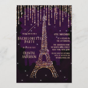 Invitation Parties scintillant violette Paris Tour Eiffel Bac