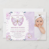Invitation Parties scintillant violette Photo Papillon Baiser (Devant)