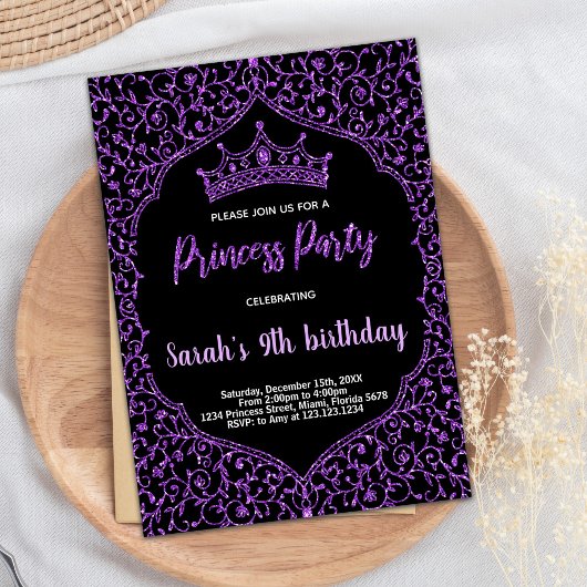 Invitation Parties scintillant violette Princesse blanche Inv