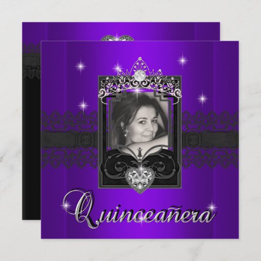 Invitation Parties scintillant violette Quinceanera 15e anniv (Devant / Derrière)
