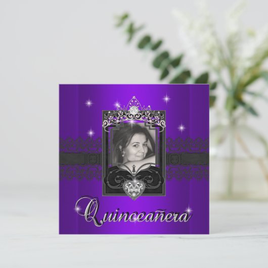 Invitation Parties scintillant violette Quinceanera 15e anniv (Debout devant)