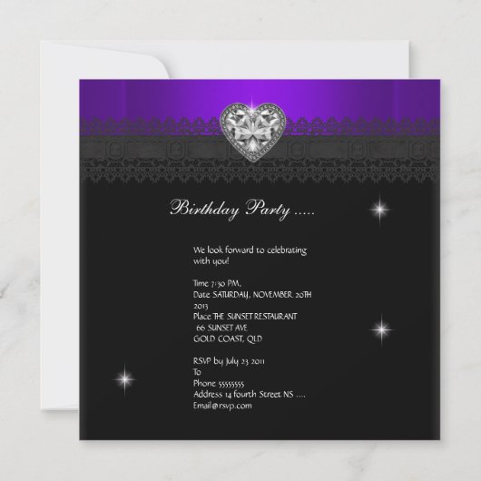 Invitation Parties scintillant violette Quinceanera 15e anniv (Dos)