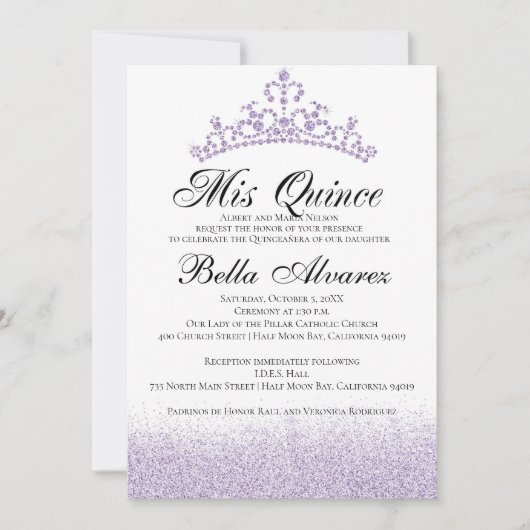 Invitation Parties scintillant violette Quinceañera Invitatio (Devant)