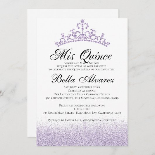 Invitation Parties scintillant violette Quinceañera Invitatio (Devant / Derrière)