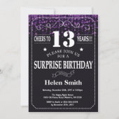 Invitation Parties scintillant violette Surprise 13e annivers (Devant)