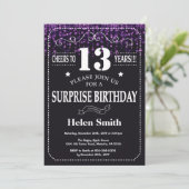 Invitation Parties scintillant violette Surprise 13e annivers (Debout devant)
