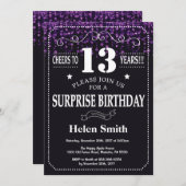 Invitation Parties scintillant violette Surprise 13e annivers (Devant / Derrière)