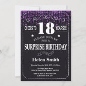 Invitation Parties scintillant violette Surprise 18e annivers (Devant)