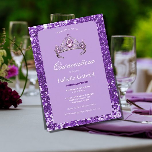 Invitation Parties scintillant violette Tiara Couronne Elégan