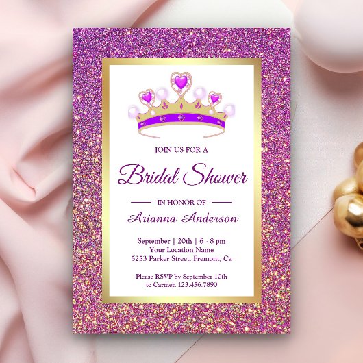 Invitation Parties scintillant violette Tiara Princess Fête d