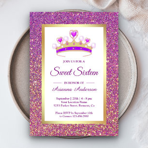 Invitation Parties scintillant violette Tiara Princess Sweet 