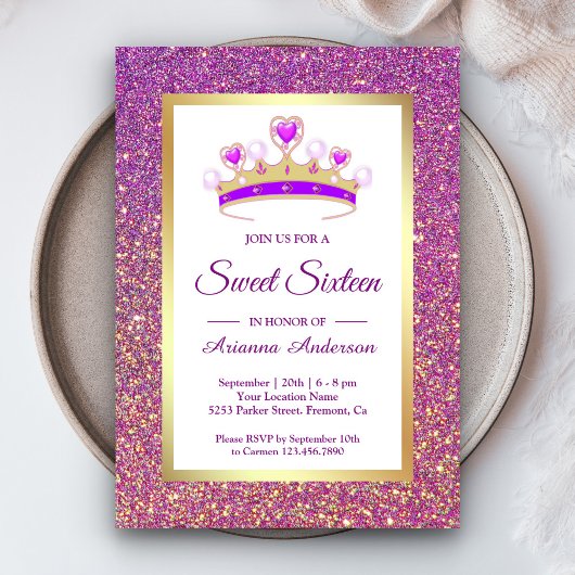 Invitation Parties scintillant violette Tiara Princess Sweet 