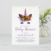 Invitation Parties scintillant violette Unicorn Baby shower f (Debout devant)