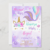 Invitation Parties scintillant violette Unicorn Mermaid Invit (Devant)