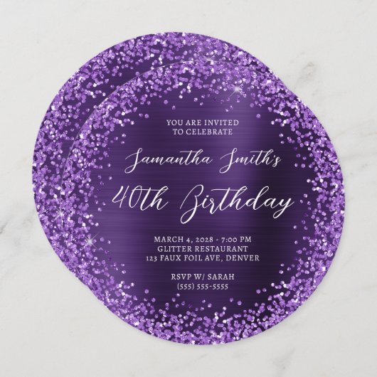 Invitation Parties scintillant violette Violet foncé huile 40 (Devant / Derrière)