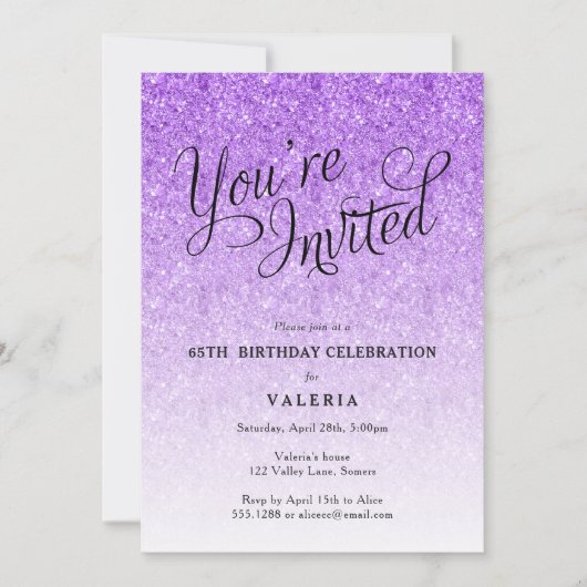 Invitation Parties scintillant violette Vous êtes invité(e) (Devant)