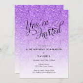 Invitation Parties scintillant violette Vous êtes invité(e) (Devant / Derrière)