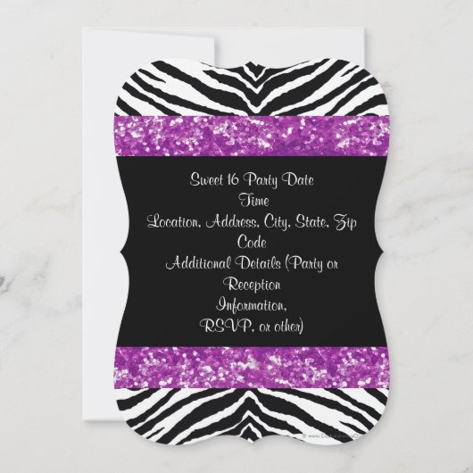 Invitation Parties scintillant violette Zebra Bow Sweet sixte (Dos)