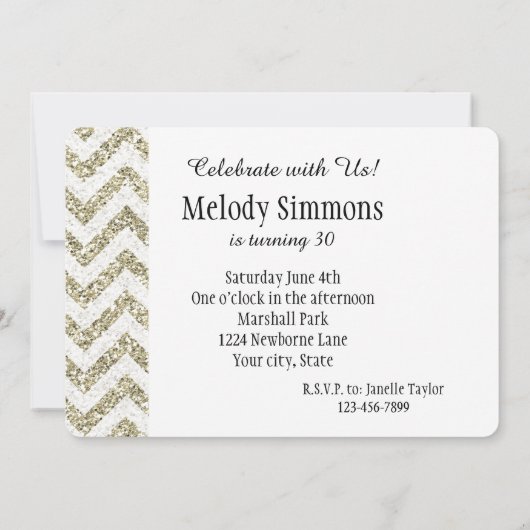 Invitation Parties scintillantes Chevron de Faux d'or (Dos)