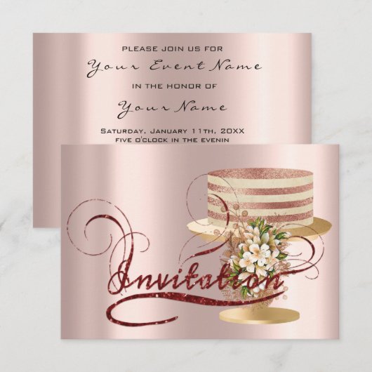 Invitation Parties scintillantes de verre roses de Fête de la (Devant / Derrière)