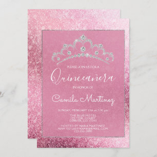 Invitation Parties scintillantes Quinceanera d'or de rose de
