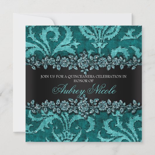 Invitation Parties scintillantes turquoises et velours (Devant)