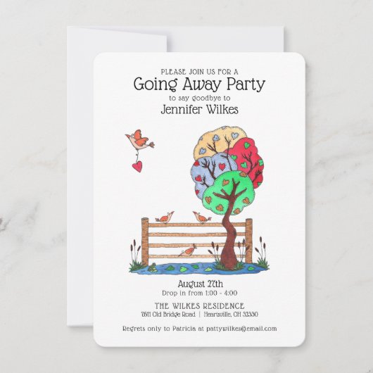 Invitation Partir à la fête de mignons oiseaux (Devant)