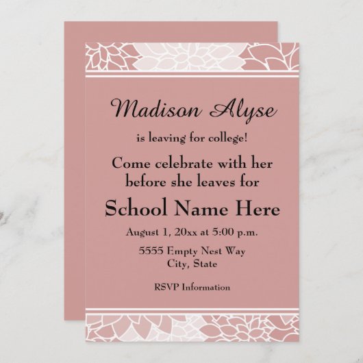 Invitation Partir floral blanc rose pour l'Invitation du Coll (Devant / Derrière)