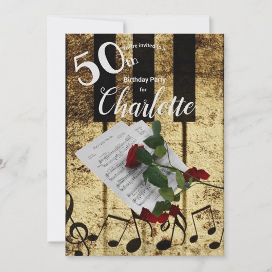 Invitation Partition 50e Anniversaire Piano Keys Partition Ro (Devant)