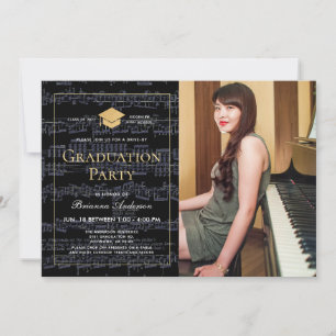 Invitation Partition Black & Gold Photo Drive-by Graduation