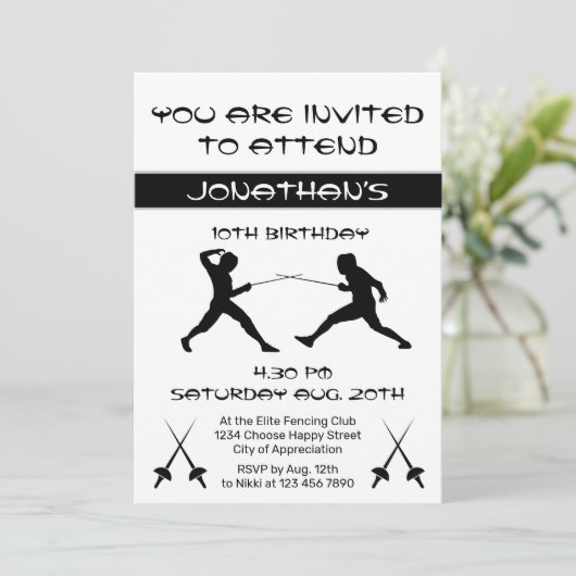 Invitation Partition moderne de clôture en silhouette noire e (Debout devant)