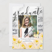 Invitation Partition Musique Marbre Floral Photo Graduation (Devant)