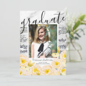 Invitation Partition Musique Marbre Floral Photo Graduation (Debout devant)