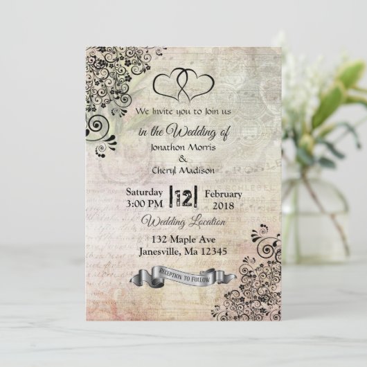 Invitation Partition Notes Mariage de coeur (Debout devant)
