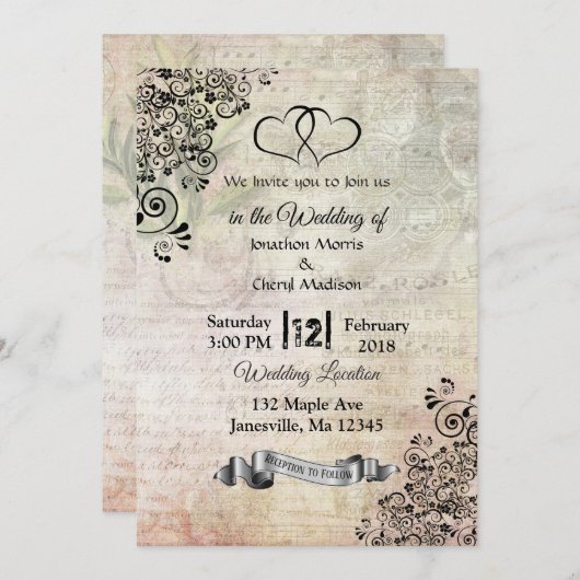 Invitation Partition Notes Mariage de coeur (Devant / Derrière)
