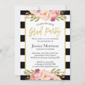 Invitation Partitions Modernes Floral Gold Script Graduation  (Devant)