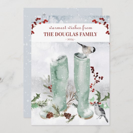 Invitation Partridge Chickadee Noël Scène d'hiver (Devant / Derrière)