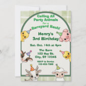 Invitation Party Animal Barnyard Bash Birthday (Devant)