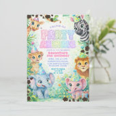 Invitation Party Animals Birthday Colorful Rainbow (Debout devant)