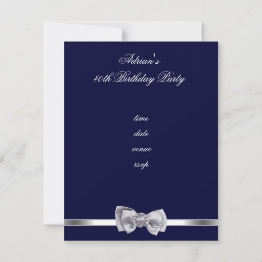 Invitation Party Argent Bow Fabuleux 40e Marine (Dos)