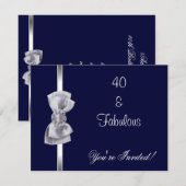 Invitation Party Argent Bow Fabuleux 40e Marine (Devant / Derrière)